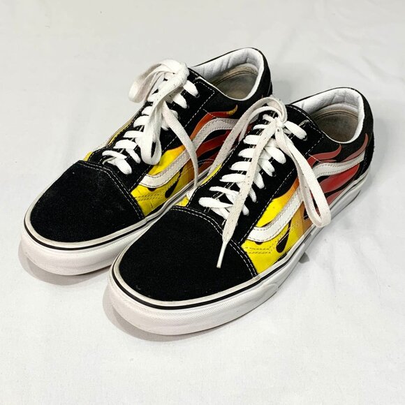 Vans Off The Wall Old School Flame Black Yellow Red US 8 Skateboard Shoes - Picture 1 of 11
